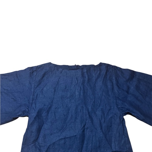 Banana Republic 100% Linen Boat Neck Midi Bishop Sleeve Royal Blue Spring Dress - Picture 3 of 8